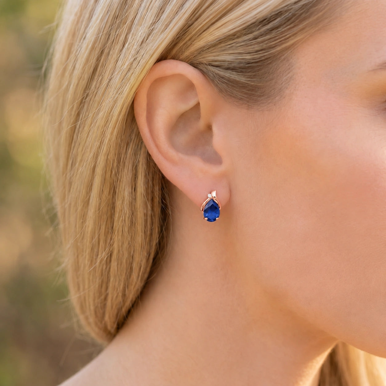 Rose Gold Belle Stud Earrings Sapphire 10K — Elide