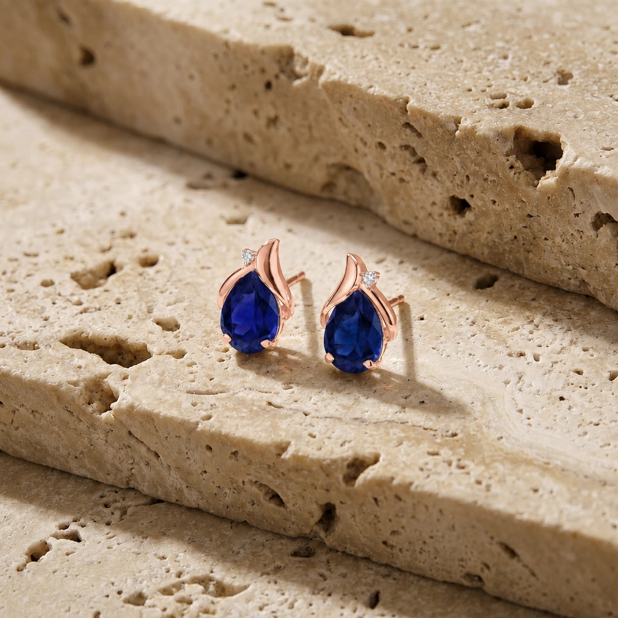 Rose Gold Belle Stud Earrings Sapphire 10K — Elide