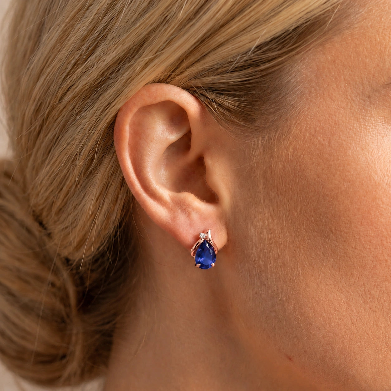 Rose Gold Belle Stud Earrings Sapphire 10K — Elide