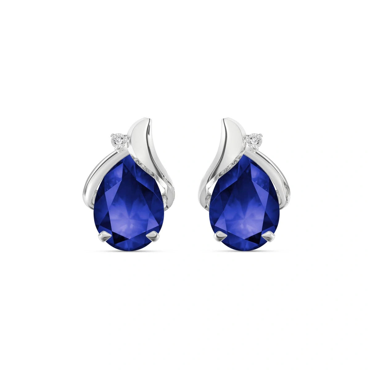White Gold Belle Stud Earrings Sapphire 10K — Elide