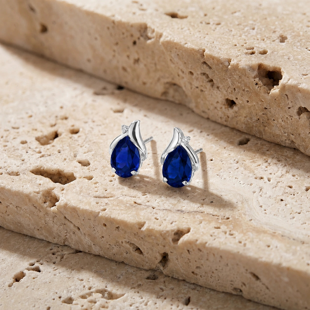 White Gold Belle Stud Earrings Sapphire 10K — Elide