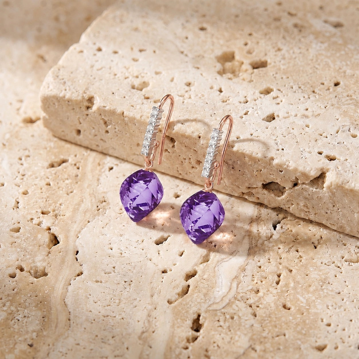 Rose Gold Earrings Amethyst 10K — Giovannina