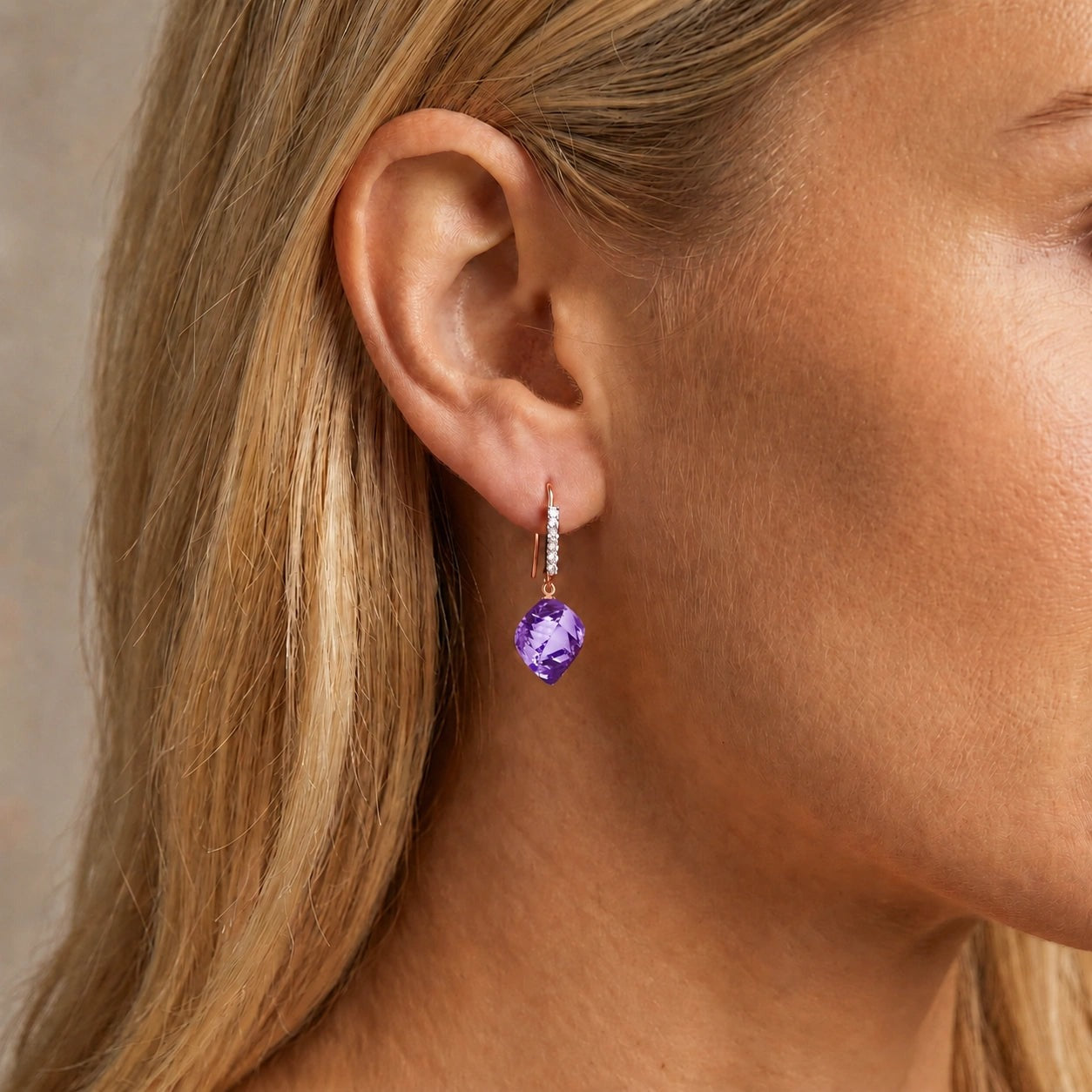 Rose Gold Earrings Amethyst 10K — Giovannina