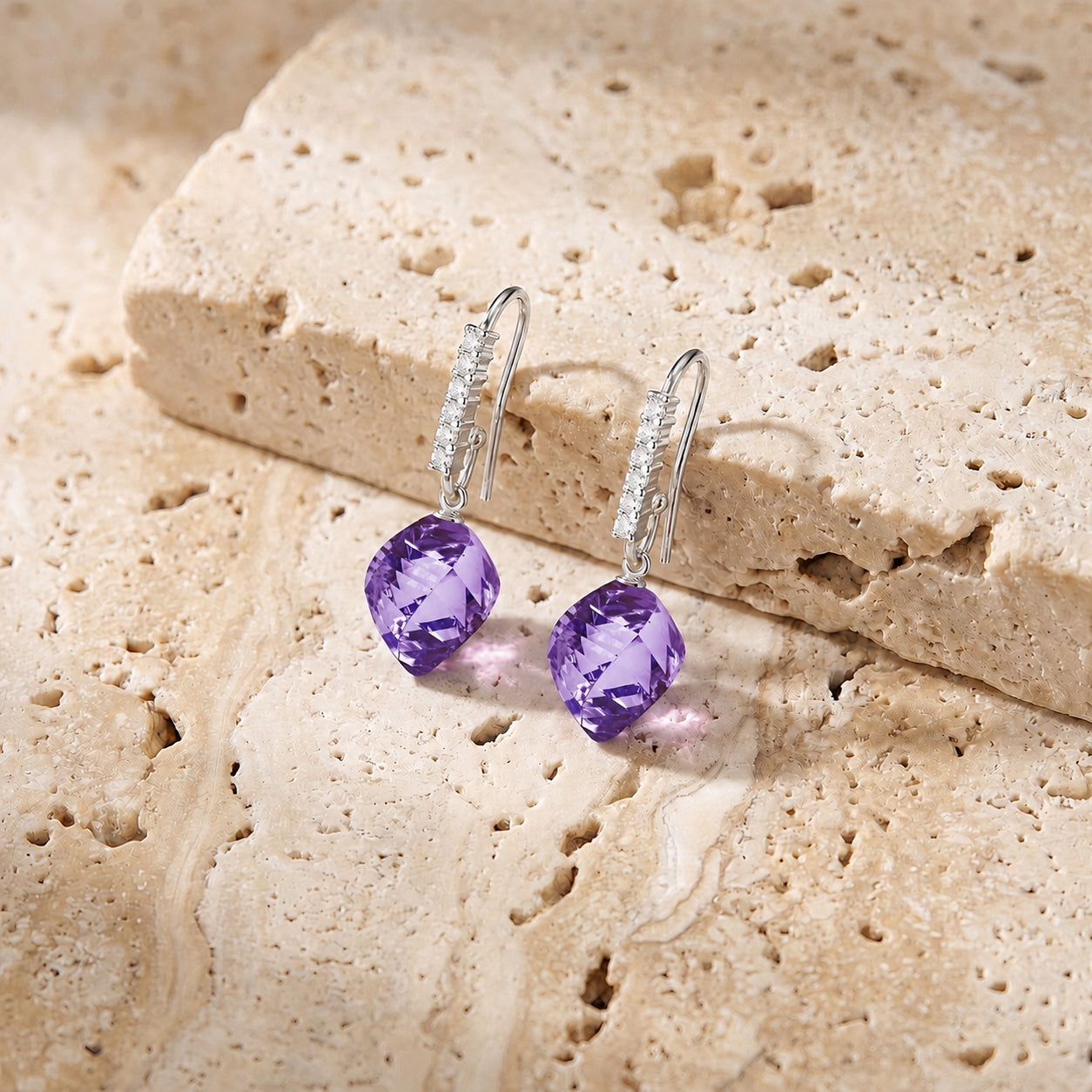 White Gold Earrings Amethyst 10K — Giovannina