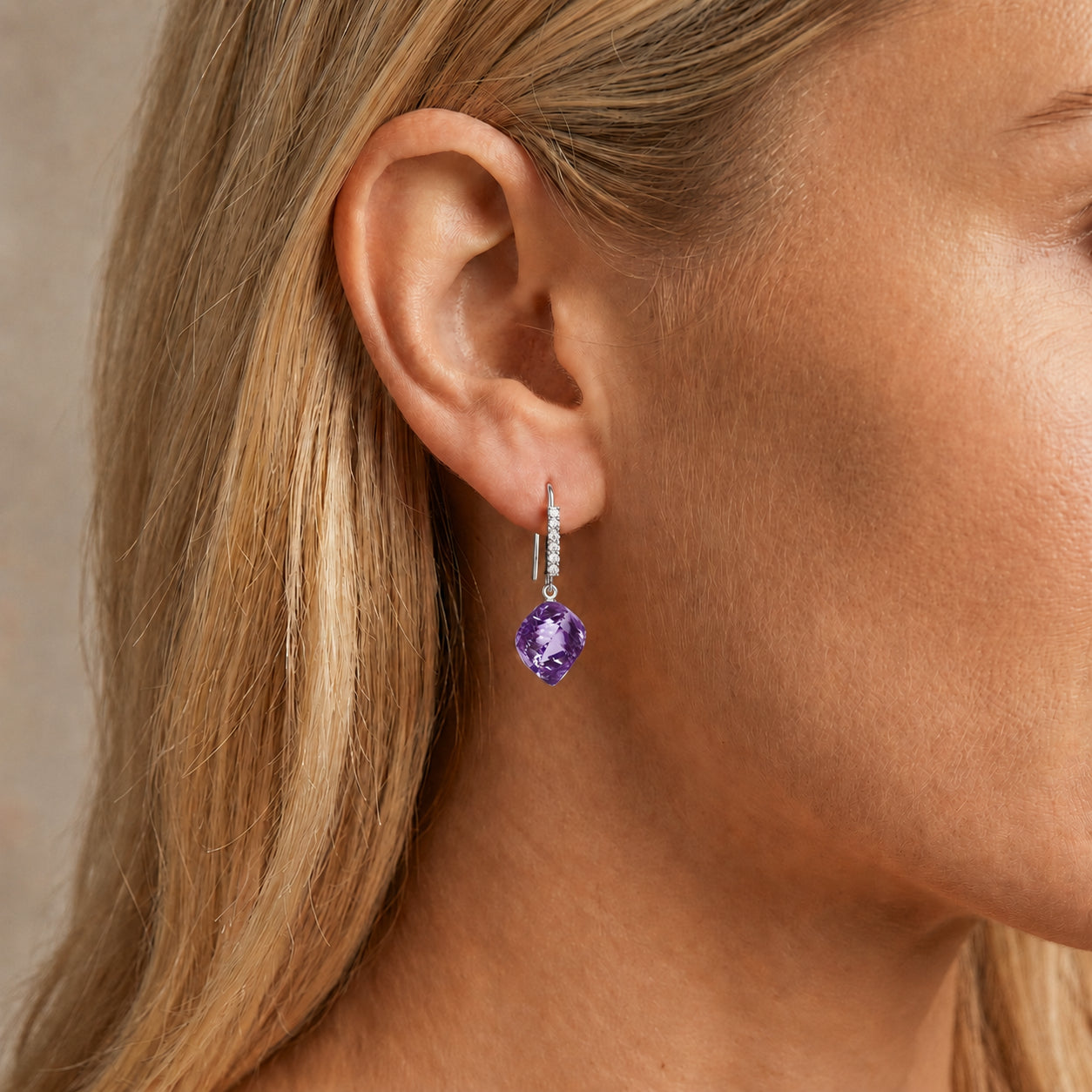 White Gold Earrings Amethyst 10K — Giovannina