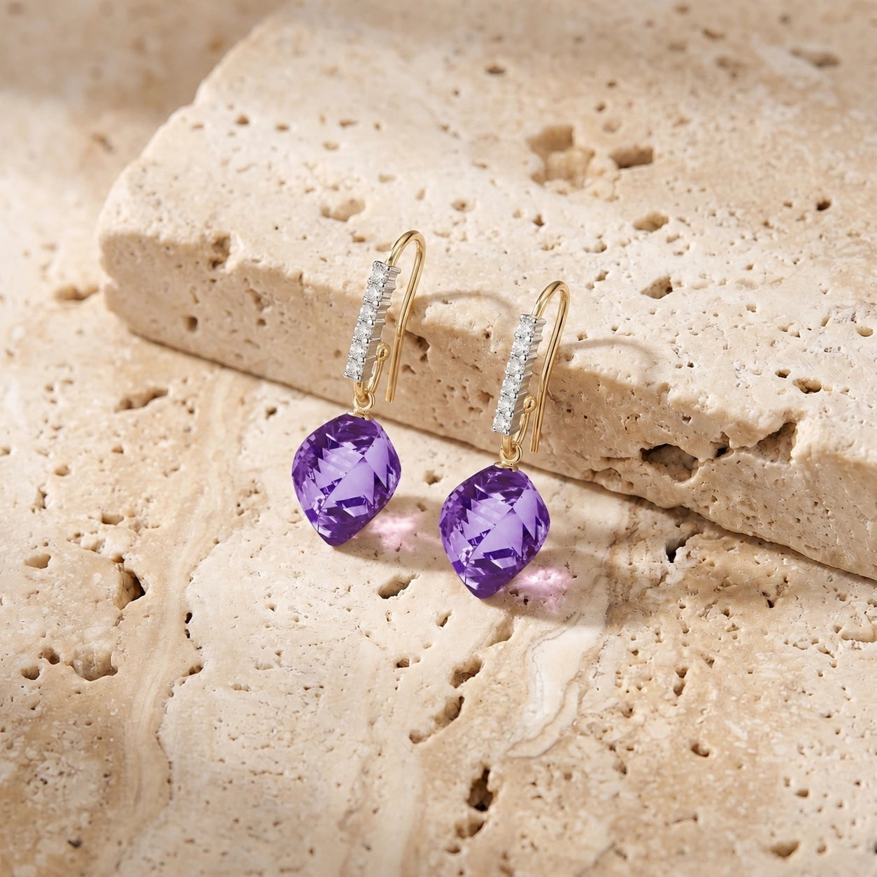 Yellow Gold Earrings Amethyst 10K — Giovannina
