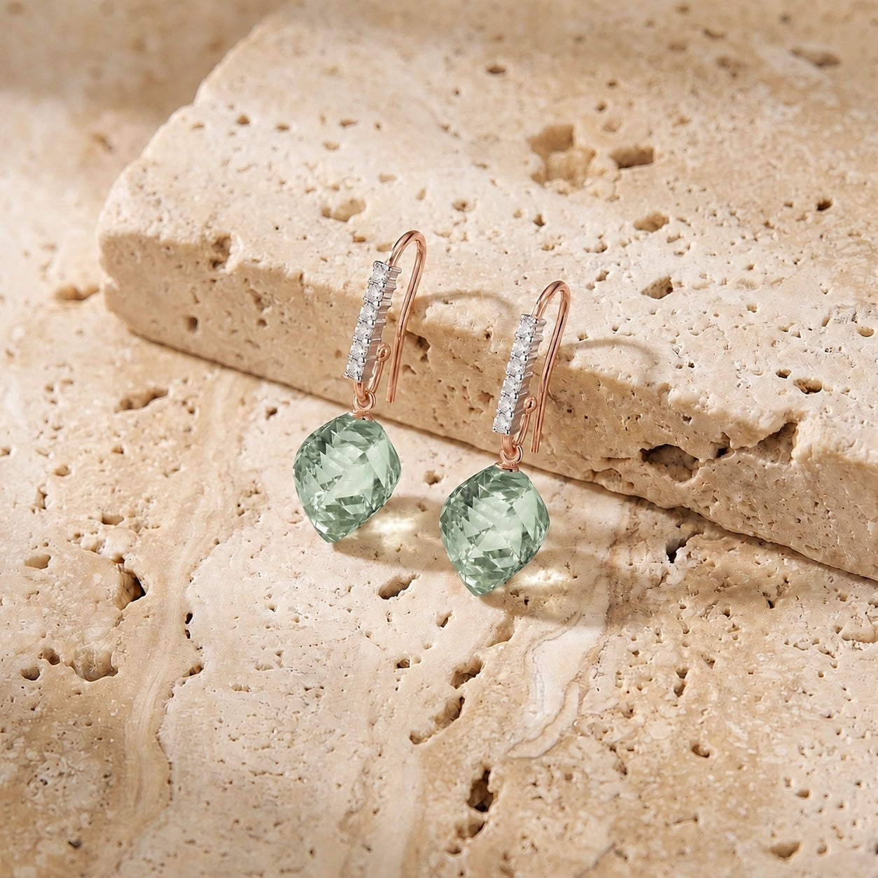 Rose Gold Earrings Green Amethyst 10K — Giovannina