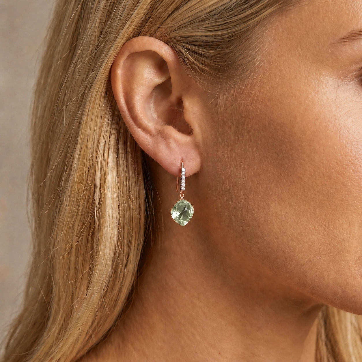 Rose Gold Earrings Green Amethyst 10K — Giovannina