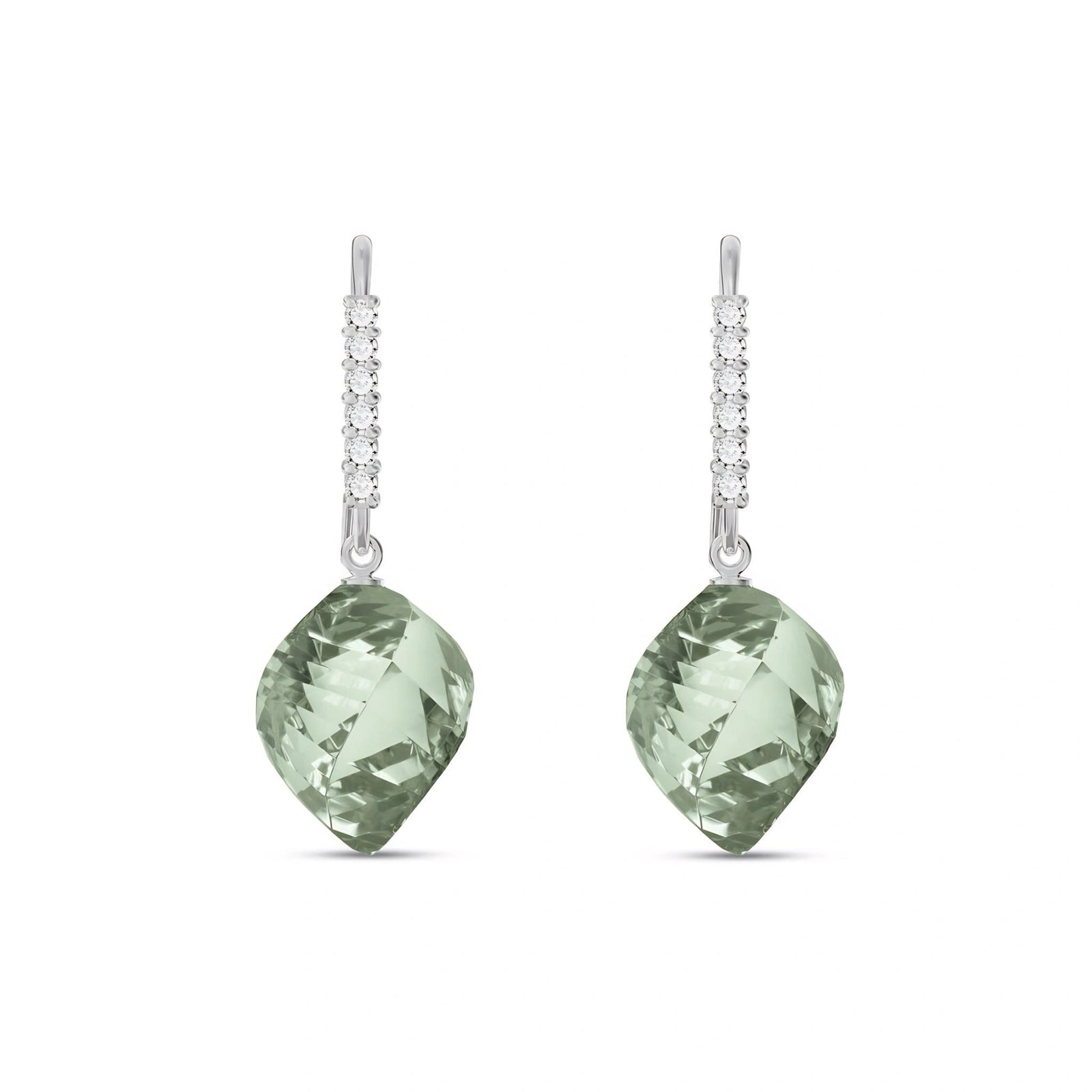 White Gold Earrings Green Amethyst 10K — Giovannina