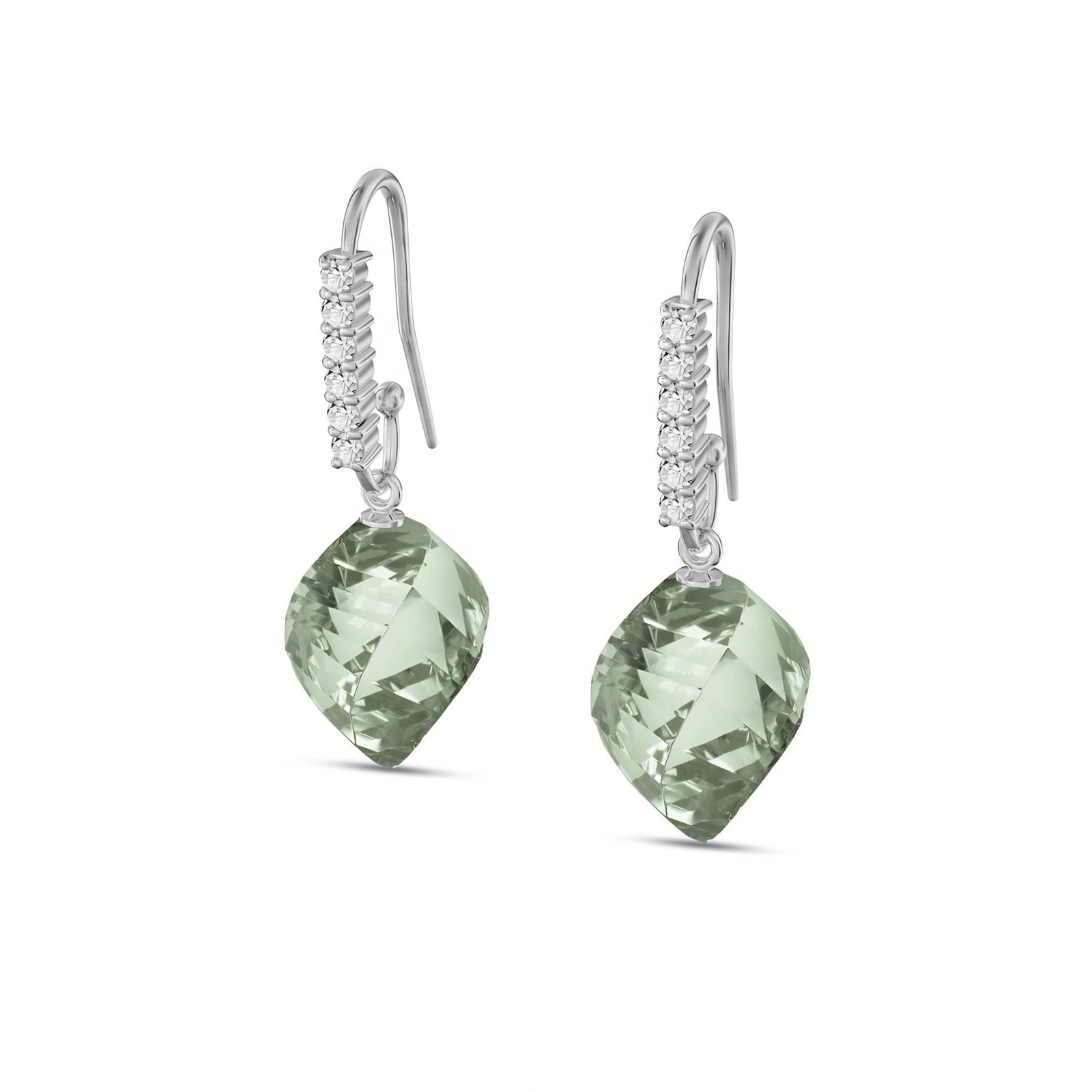 White Gold Earrings Green Amethyst 10K — Giovannina