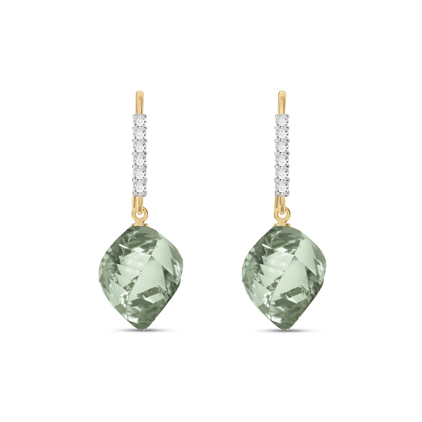 Yellow Gold Earrings Green Amethyst 10K — Giovannina