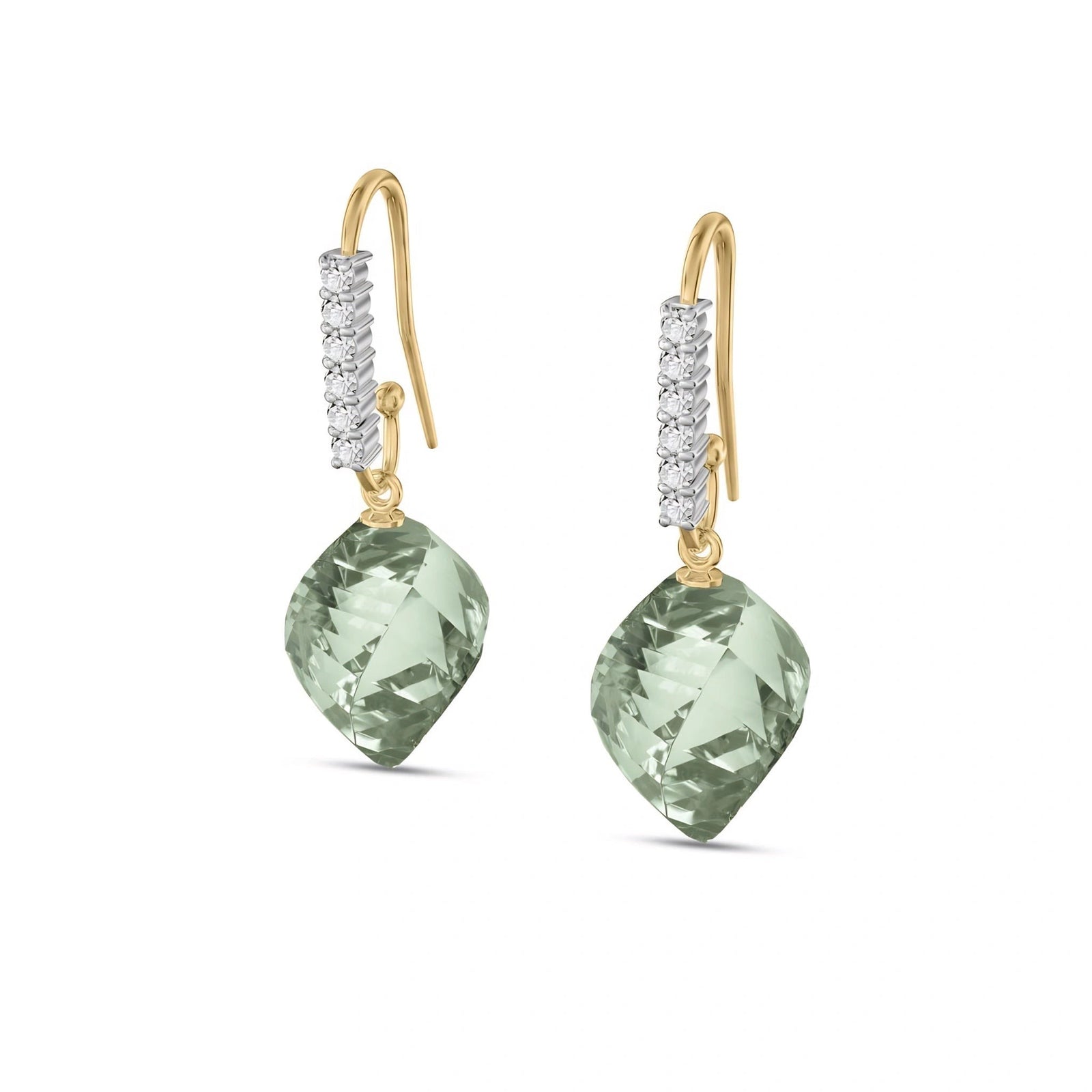 Yellow Gold Earrings Green Amethyst 10K — Giovannina