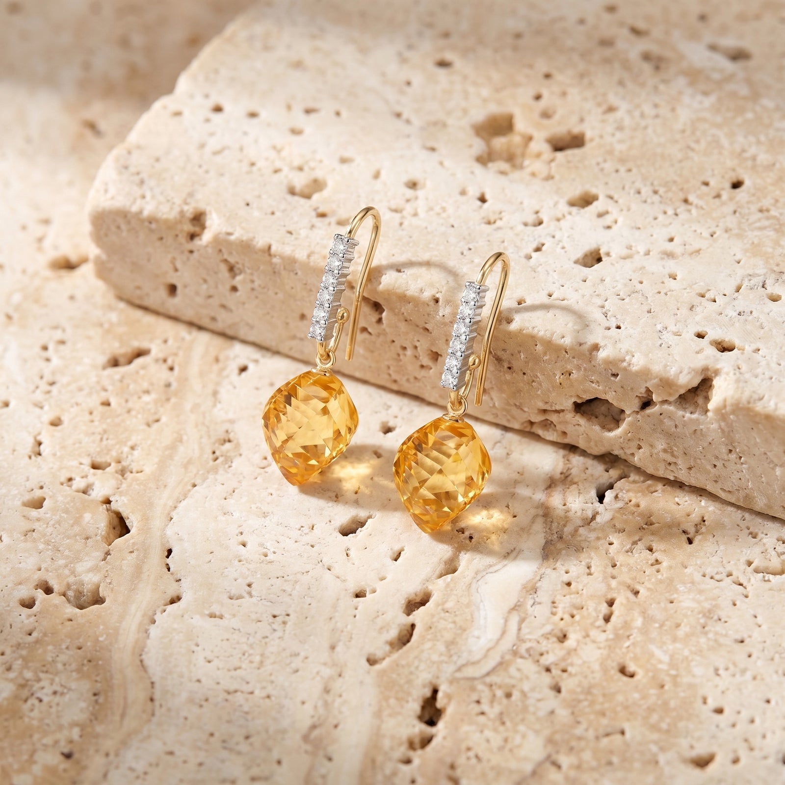 Yellow Gold Earrings Green Amethyst 10K — Giovannina