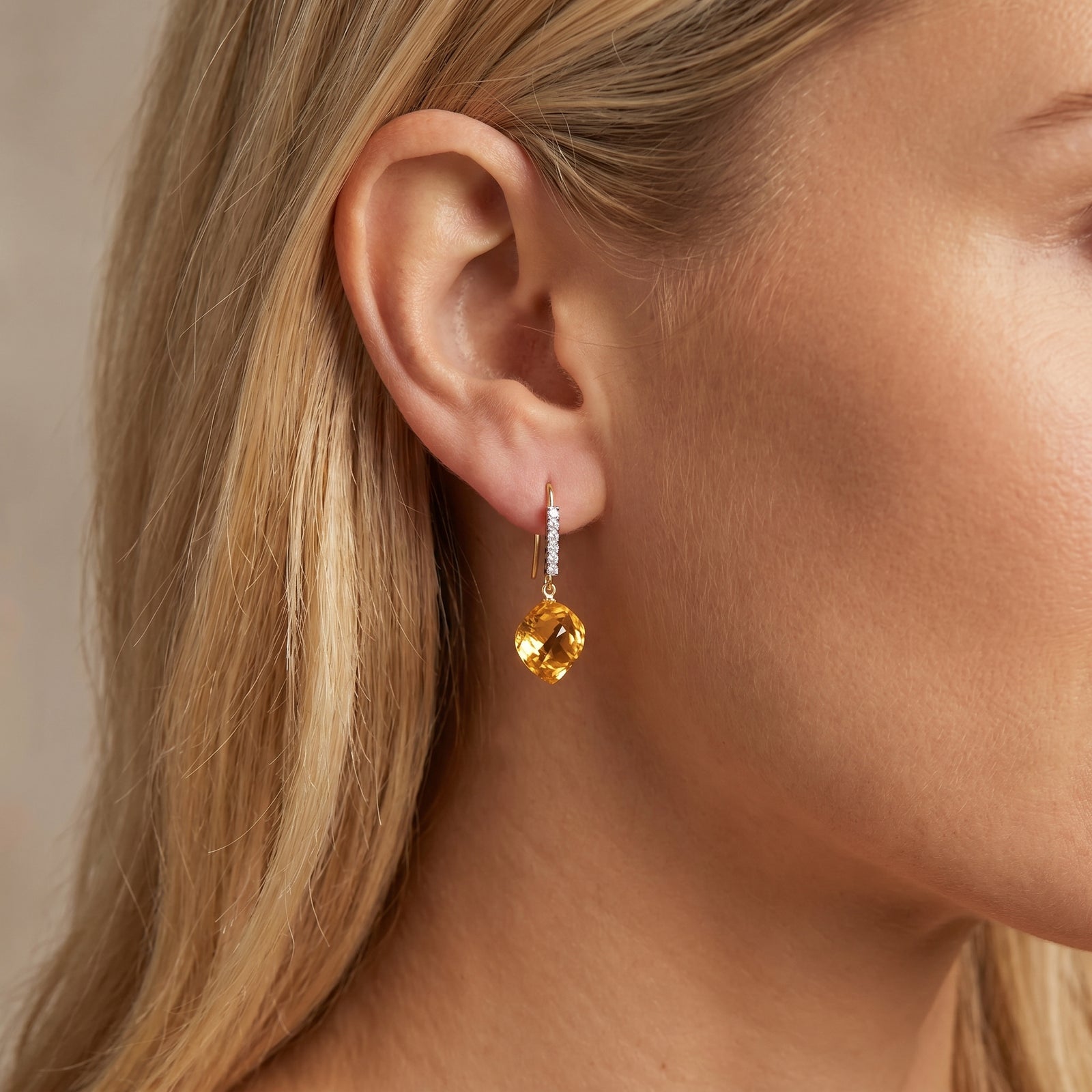 Yellow Gold Earrings Green Amethyst 10K — Giovannina