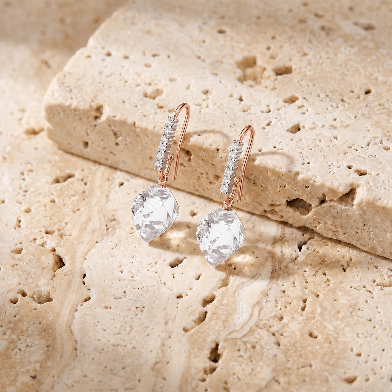 Rose Gold Earrings White Topaz 10K — Giovannina