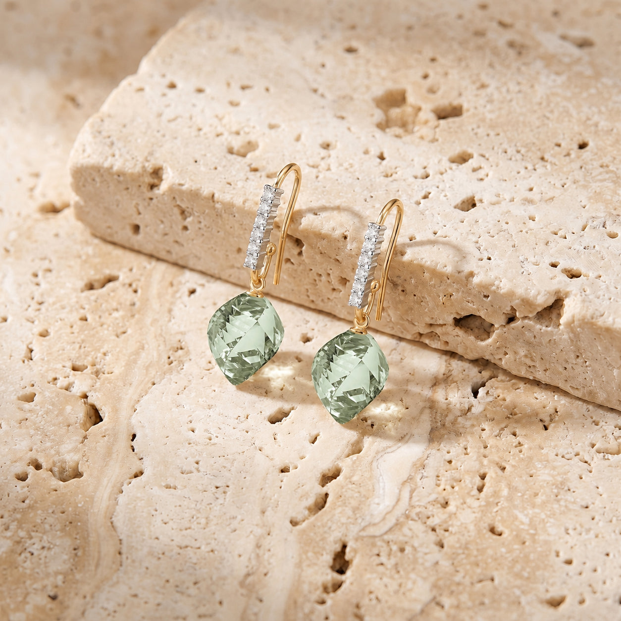 Yellow Gold Earrings White Topaz 10K — Giovannina