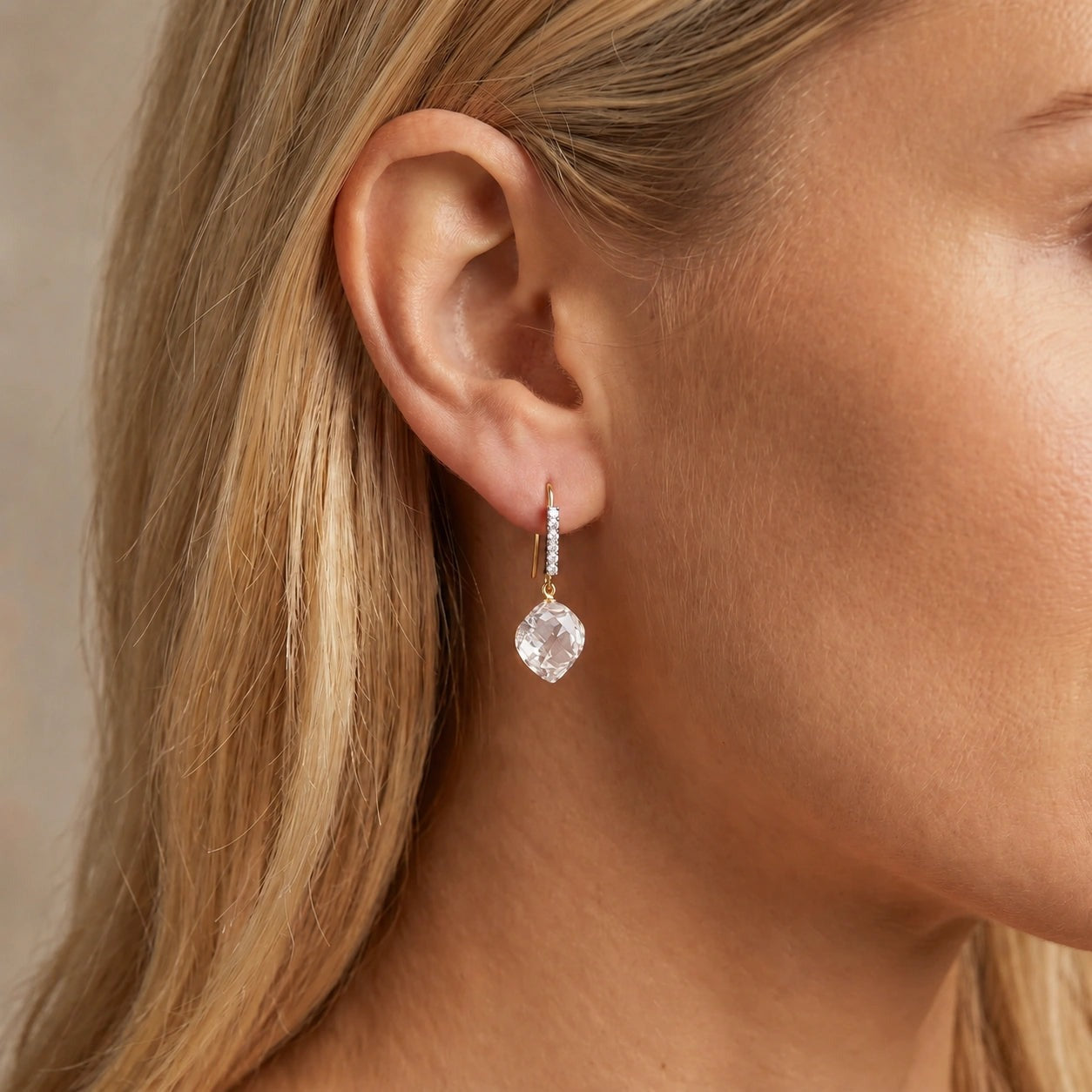 Yellow Gold Earrings White Topaz 10K — Giovannina