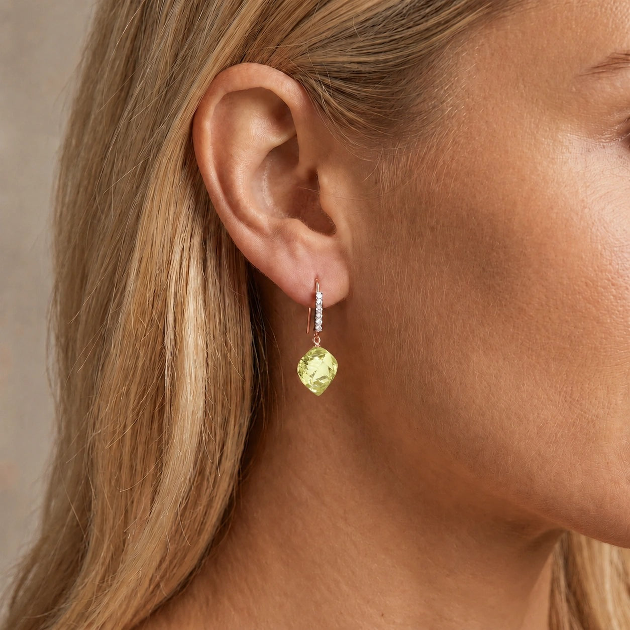 Rose Gold Earrings Lemon Quartz 10K — Giovannina