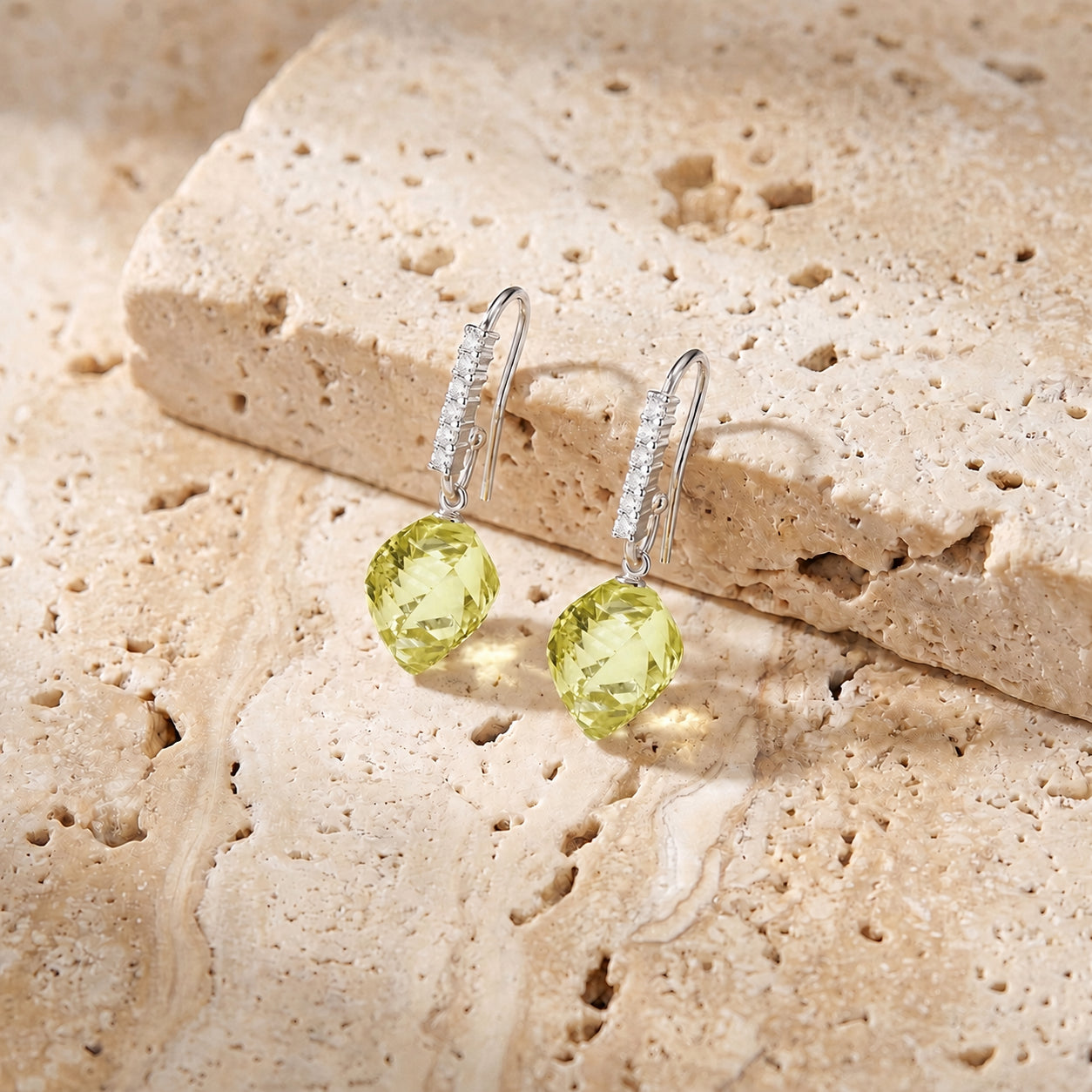 White Gold Earrings Lemon Quartz 10K — Giovannina
