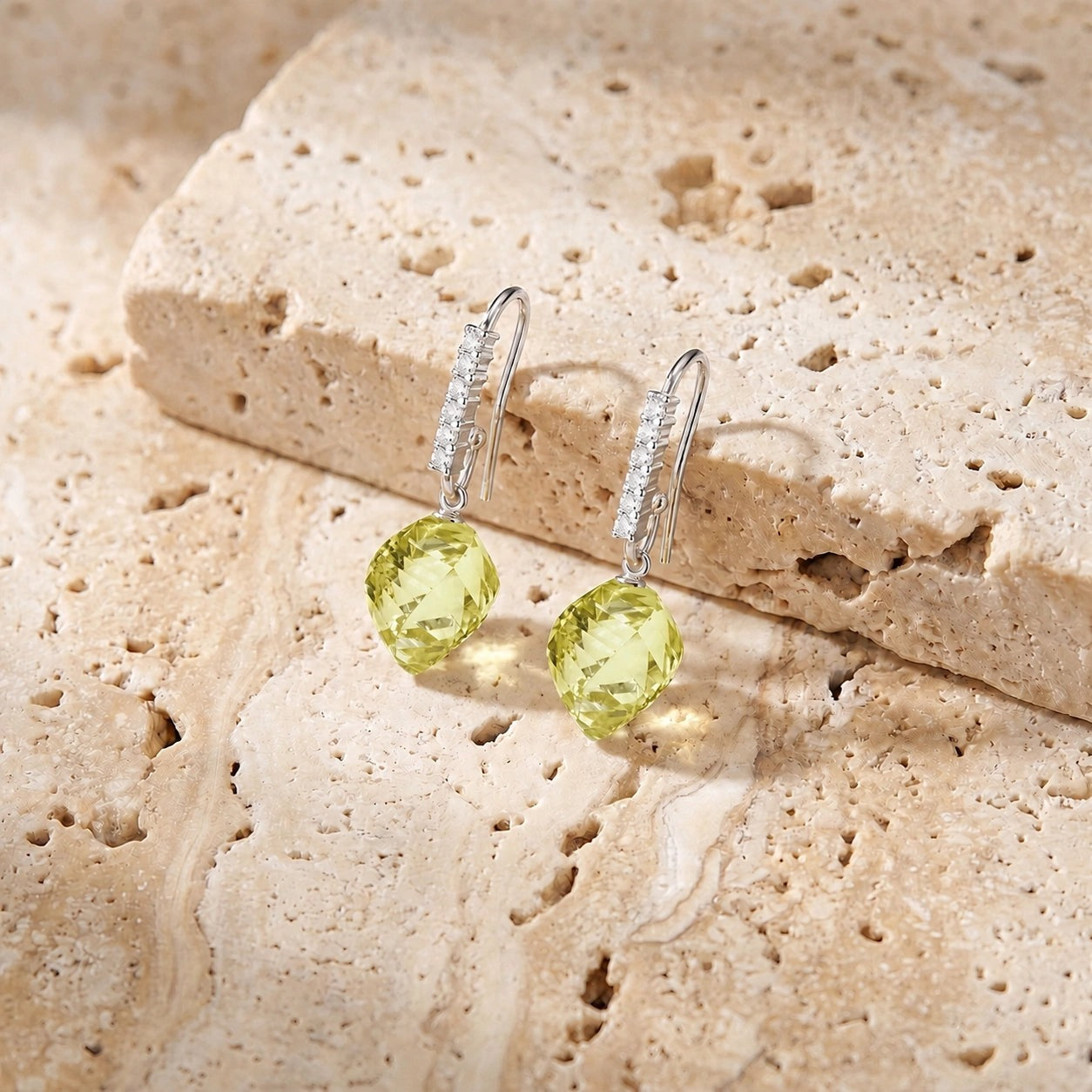 White Gold Earrings Lemon Quartz 10K — Giovannina