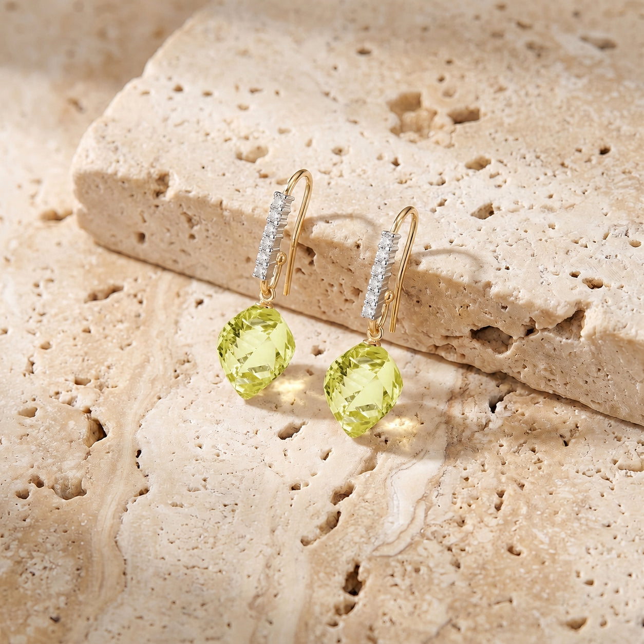 Yellow Gold Earrings Lemon Quartz 10K — Giovannina