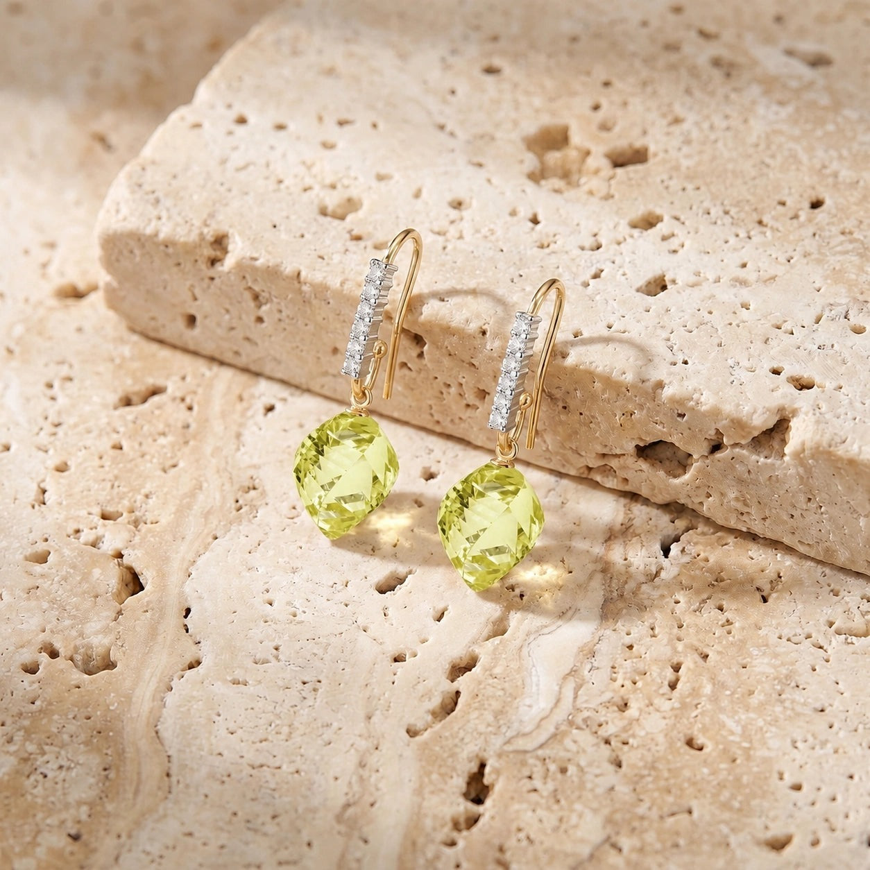 Yellow Gold Earrings Lemon Quartz 10K — Giovannina