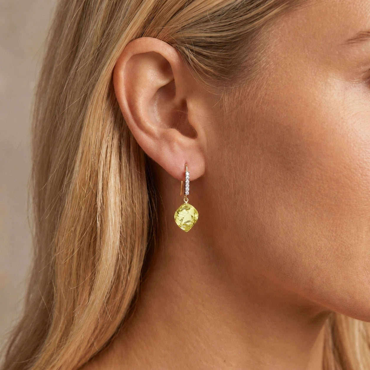 Yellow Gold Earrings Lemon Quartz 10K — Giovannina