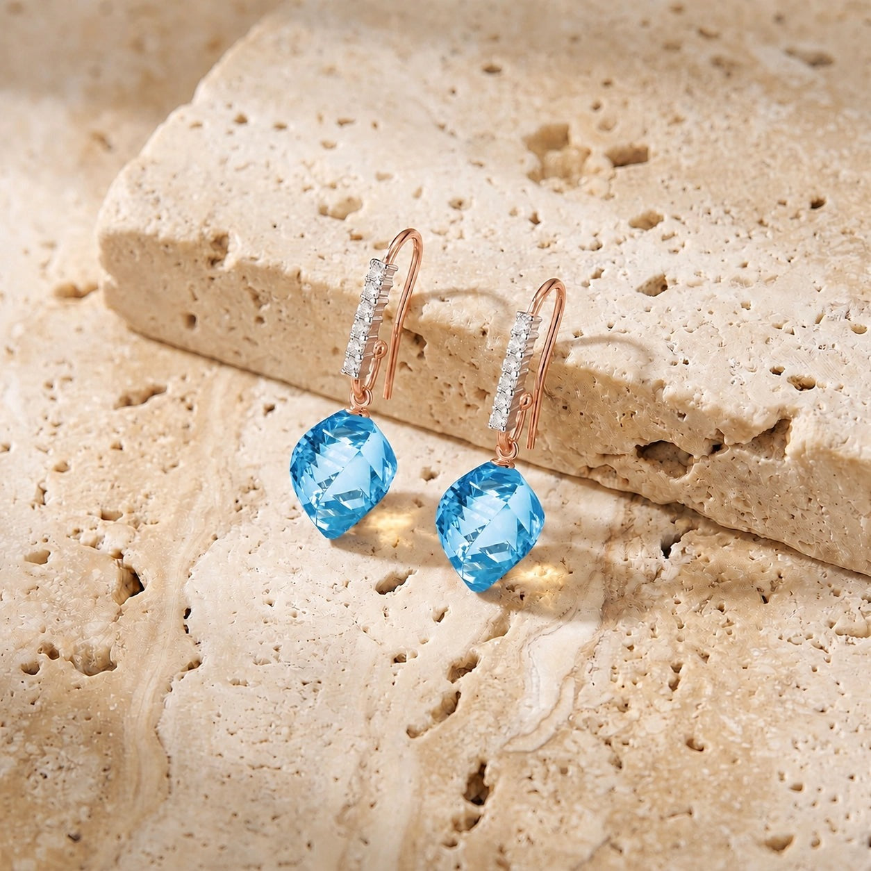 Rose Gold Earrings Blue Topaz 10K — Giovannina