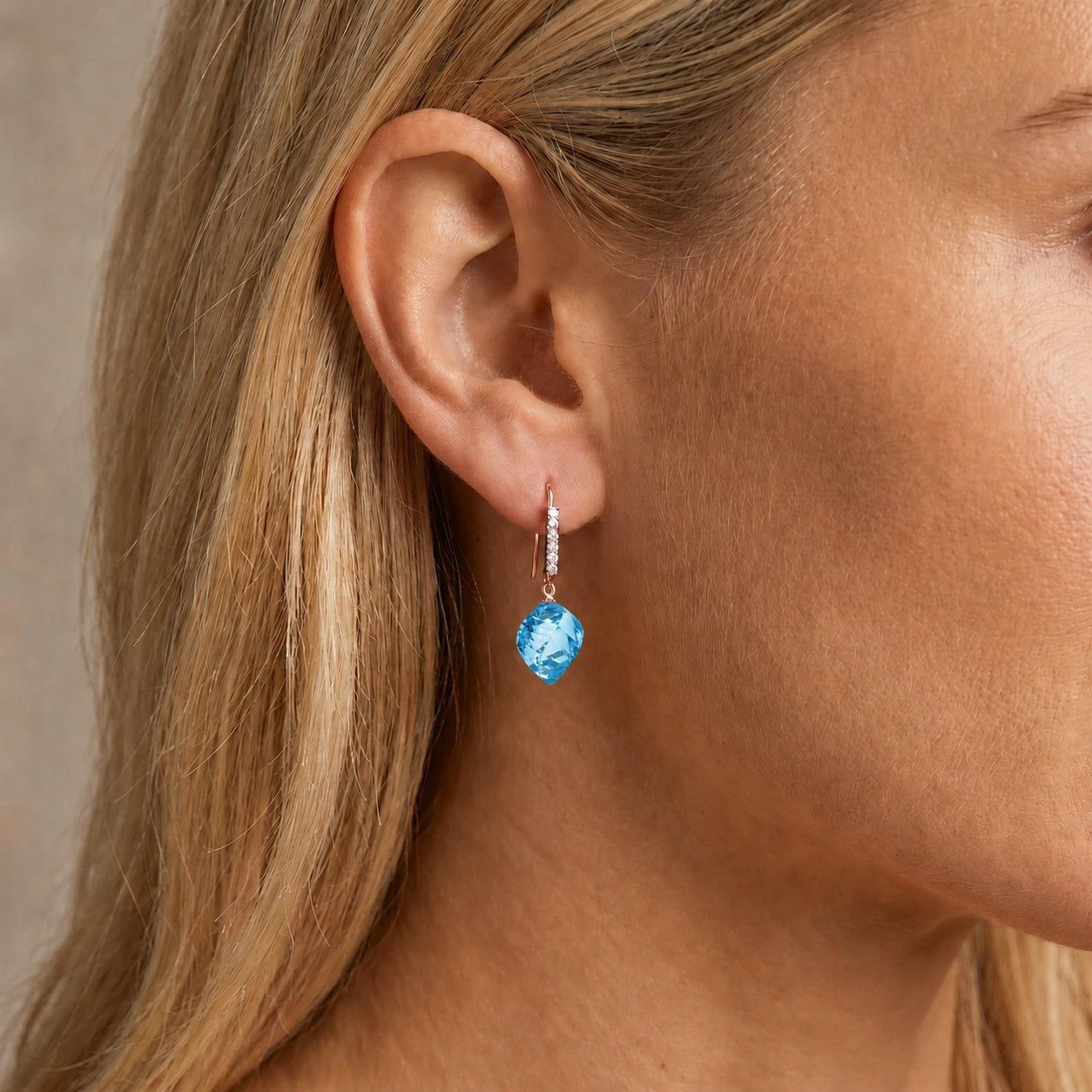 Rose Gold Earrings Blue Topaz 10K — Giovannina