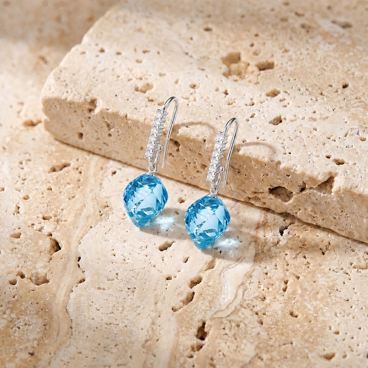 White Gold Earrings Blue Topaz 10K — Giovannina