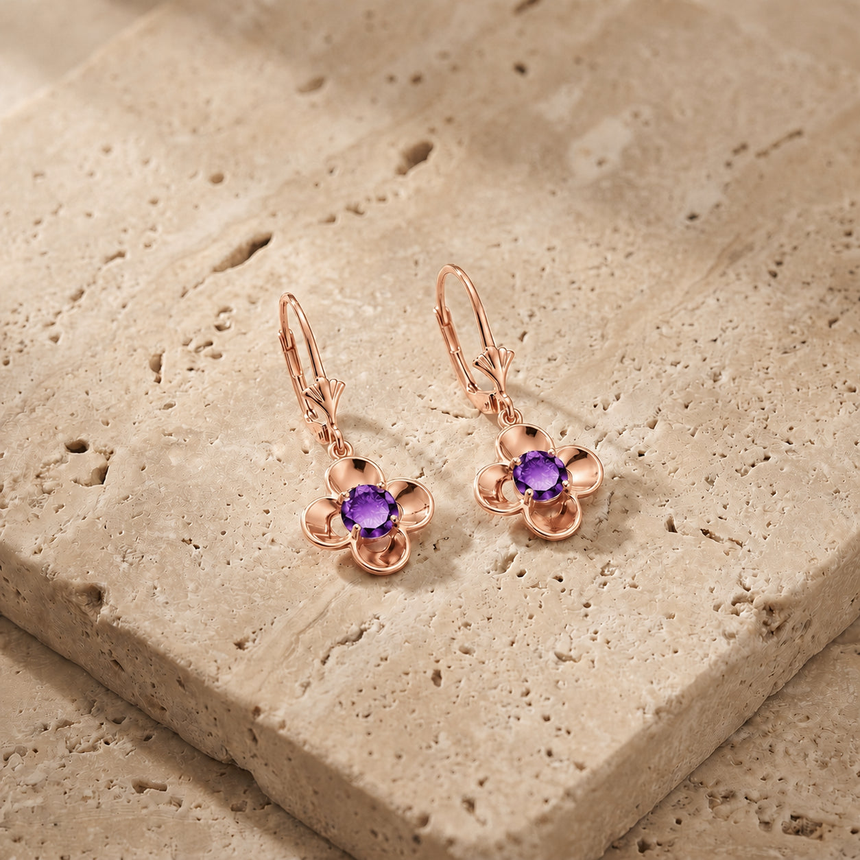 Rose Gold Belle Earrings Pink Topaz 10K — Diamante