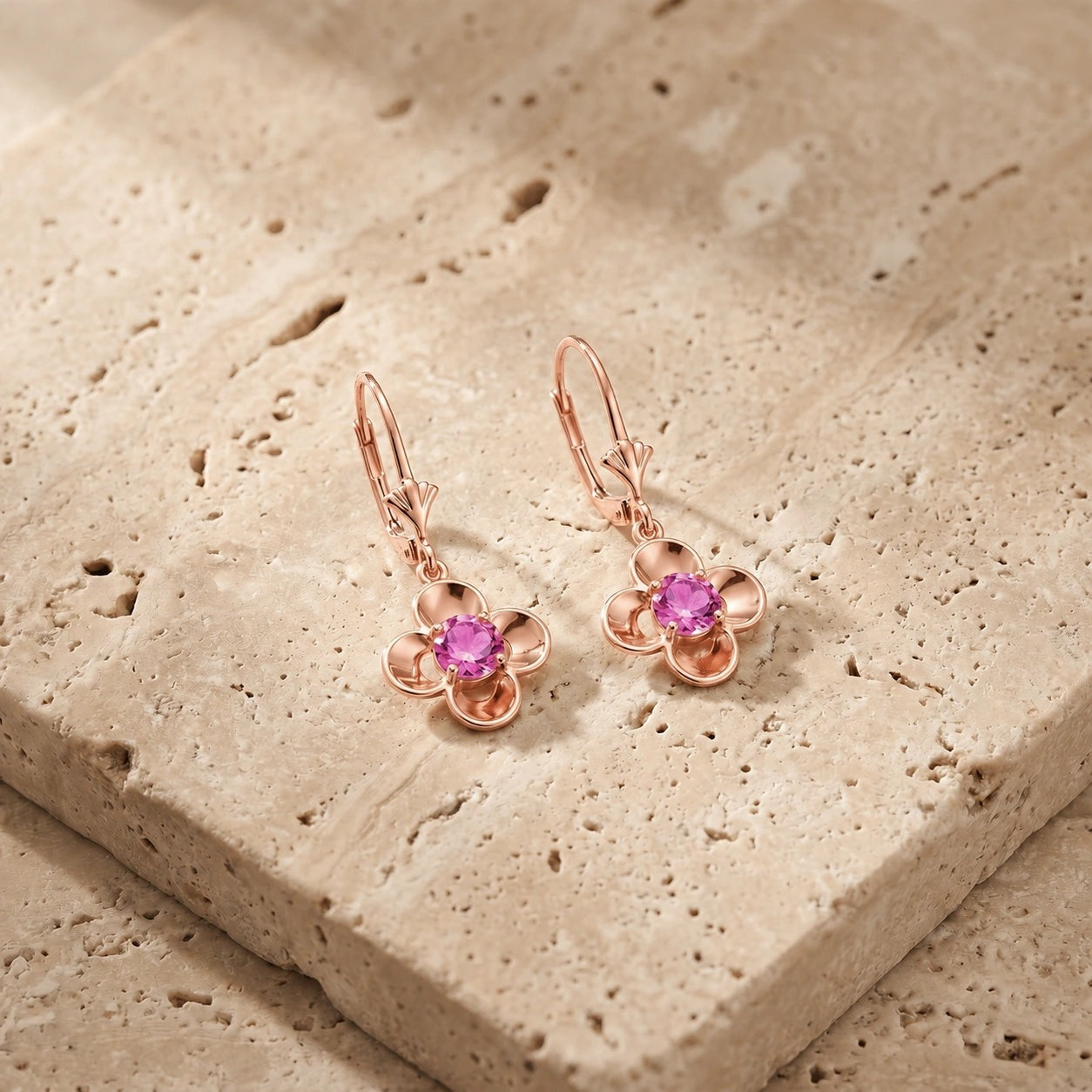 Rose Gold Belle Earrings Pink Topaz 10K — Diamante