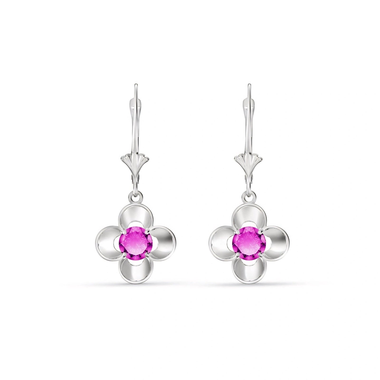 White Gold Belle Earrings Pink Topaz 10K — Diamante