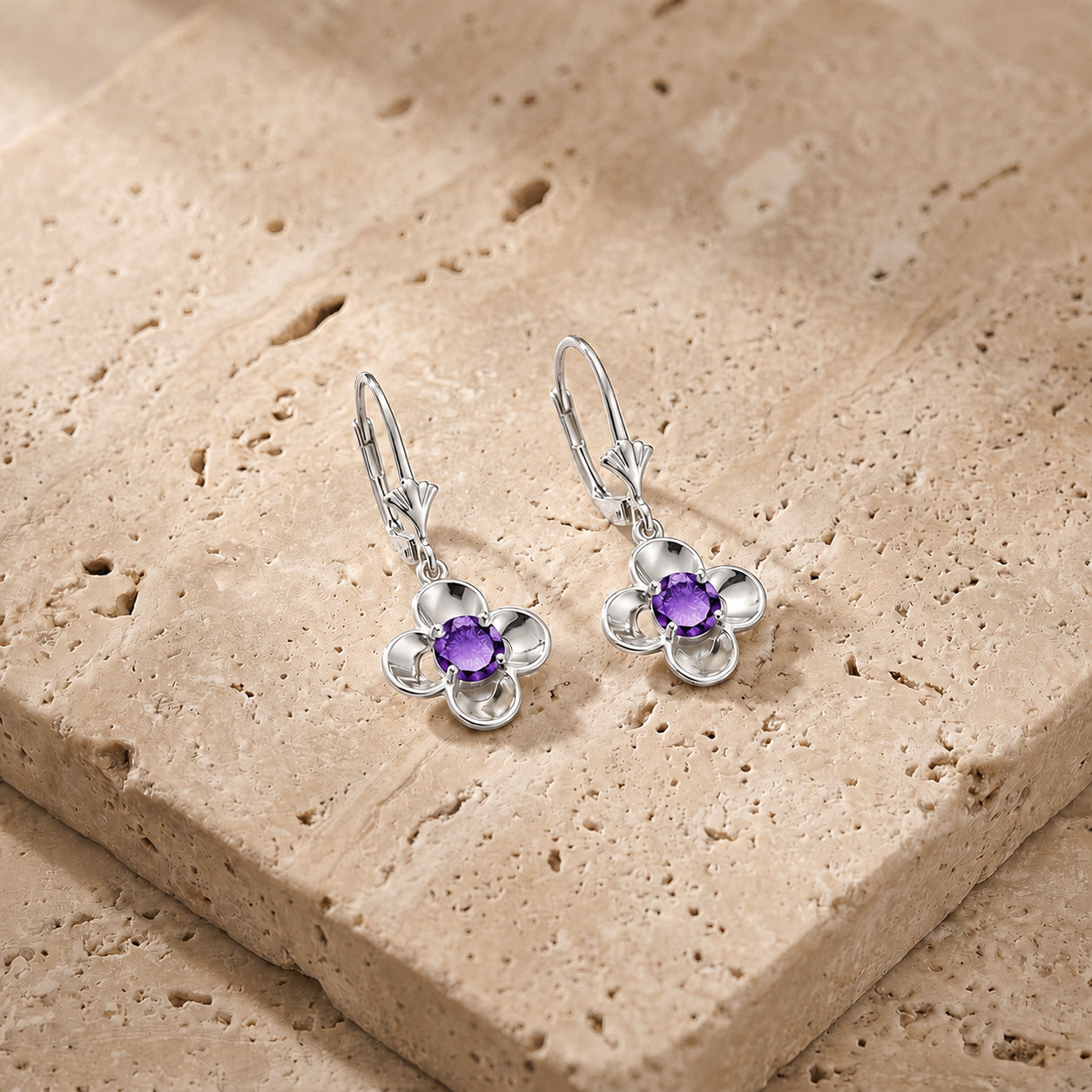 White Gold Belle Earrings Pink Topaz 10K — Diamante