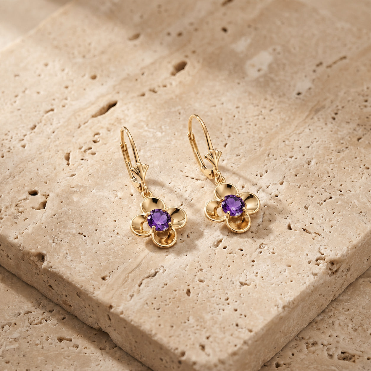 Yellow Gold Belle Earrings Pink Topaz 10K — Diamante