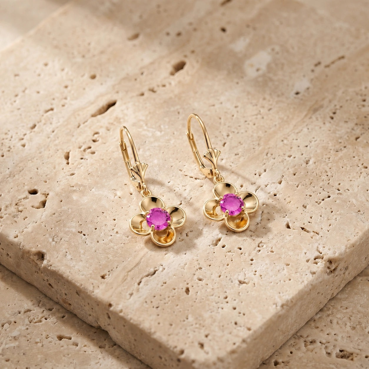Yellow Gold Belle Earrings Pink Topaz 10K — Diamante