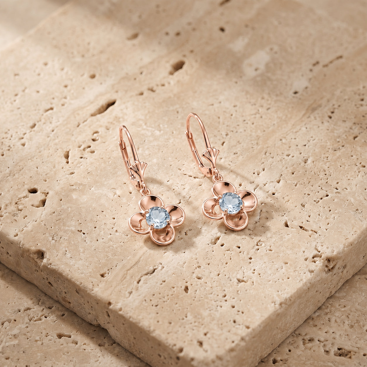 Rose Gold Belle Earrings Blue Topaz 10K — Diamante
