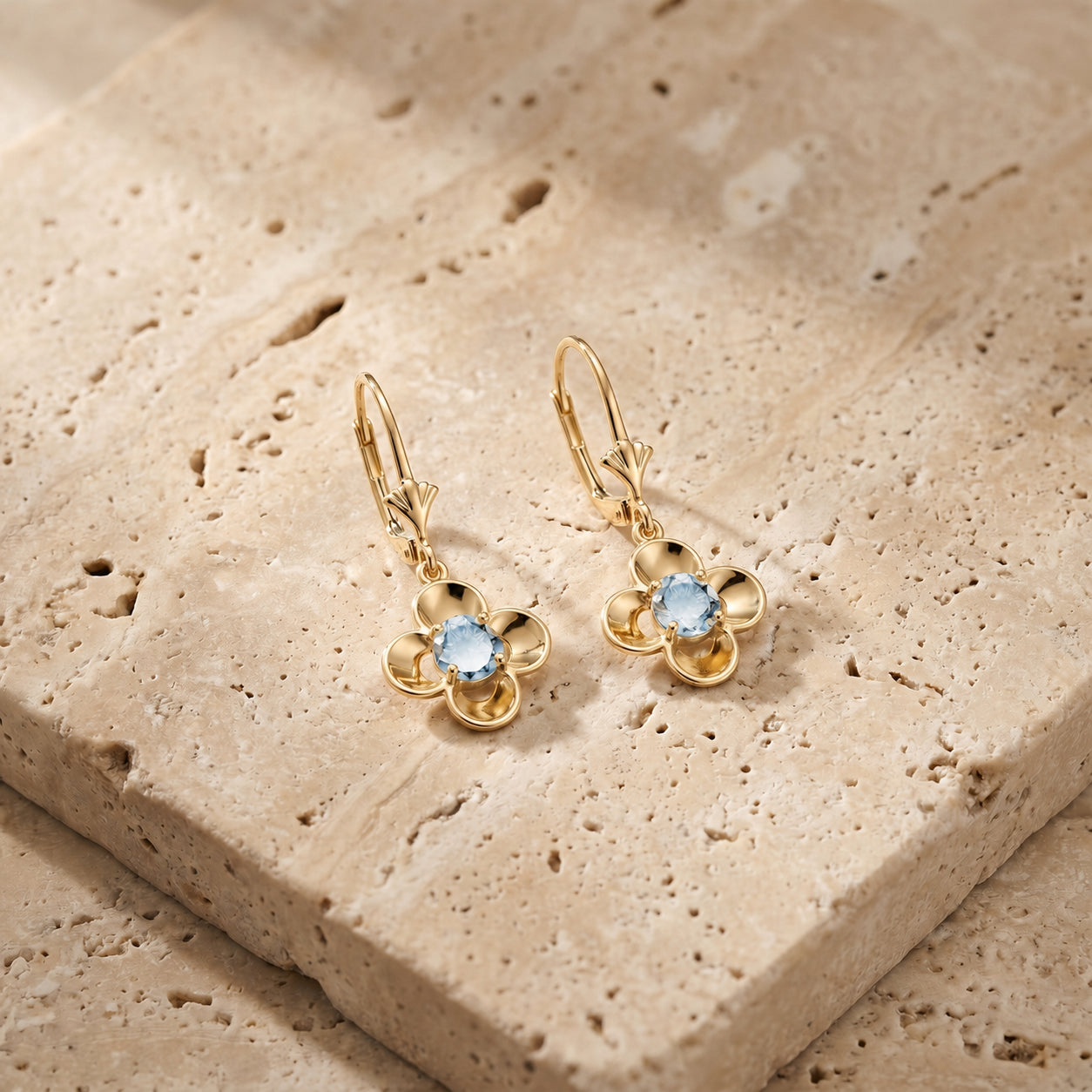 Yellow Gold Belle Earrings Blue Topaz 10K — Diamante