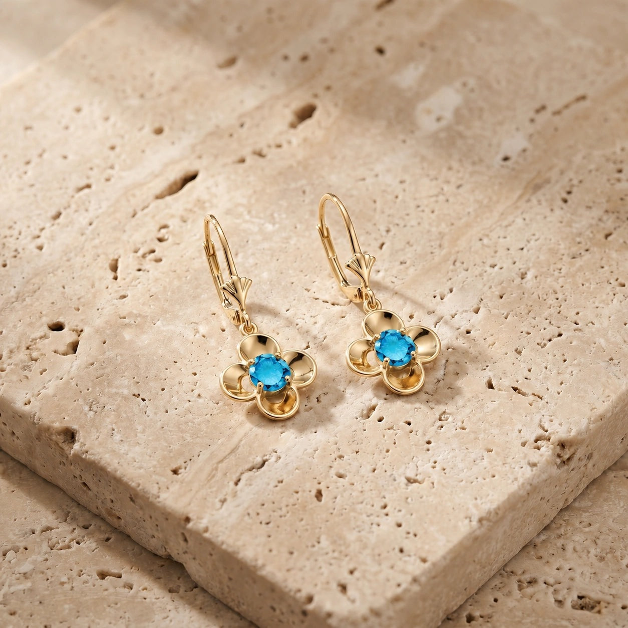 Yellow Gold Belle Earrings Blue Topaz 10K — Diamante