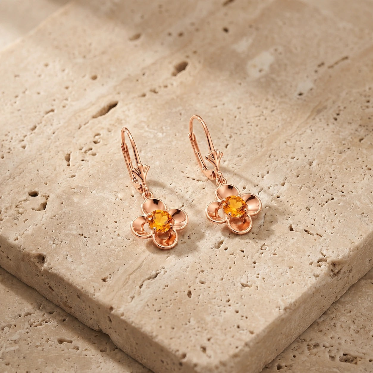 Rose Gold Belle Earrings Citrine 10K — Diamante