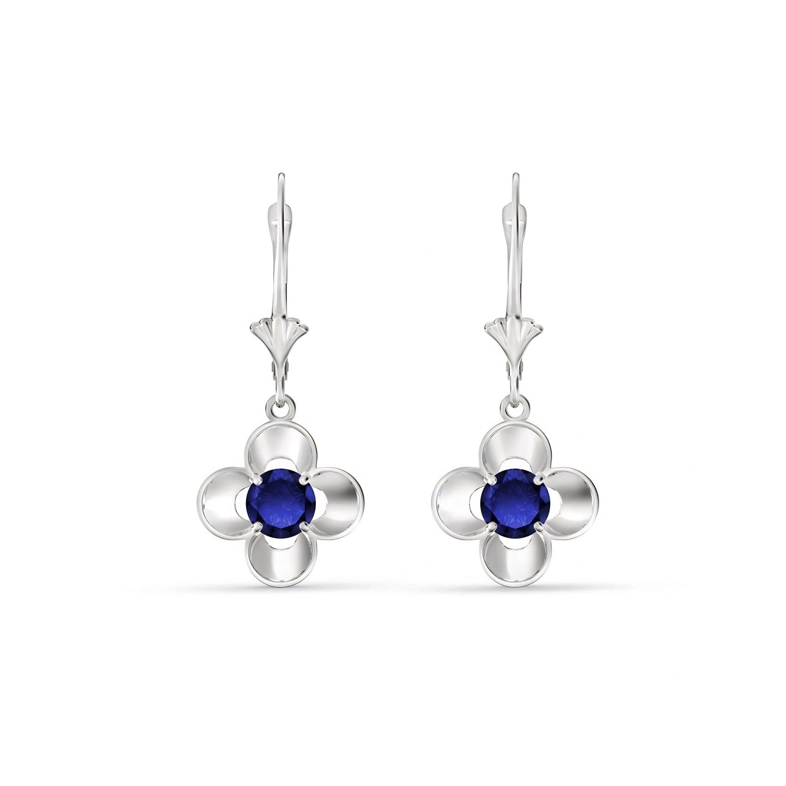 White Gold Belle Earrings Sapphire 10K — Diamante