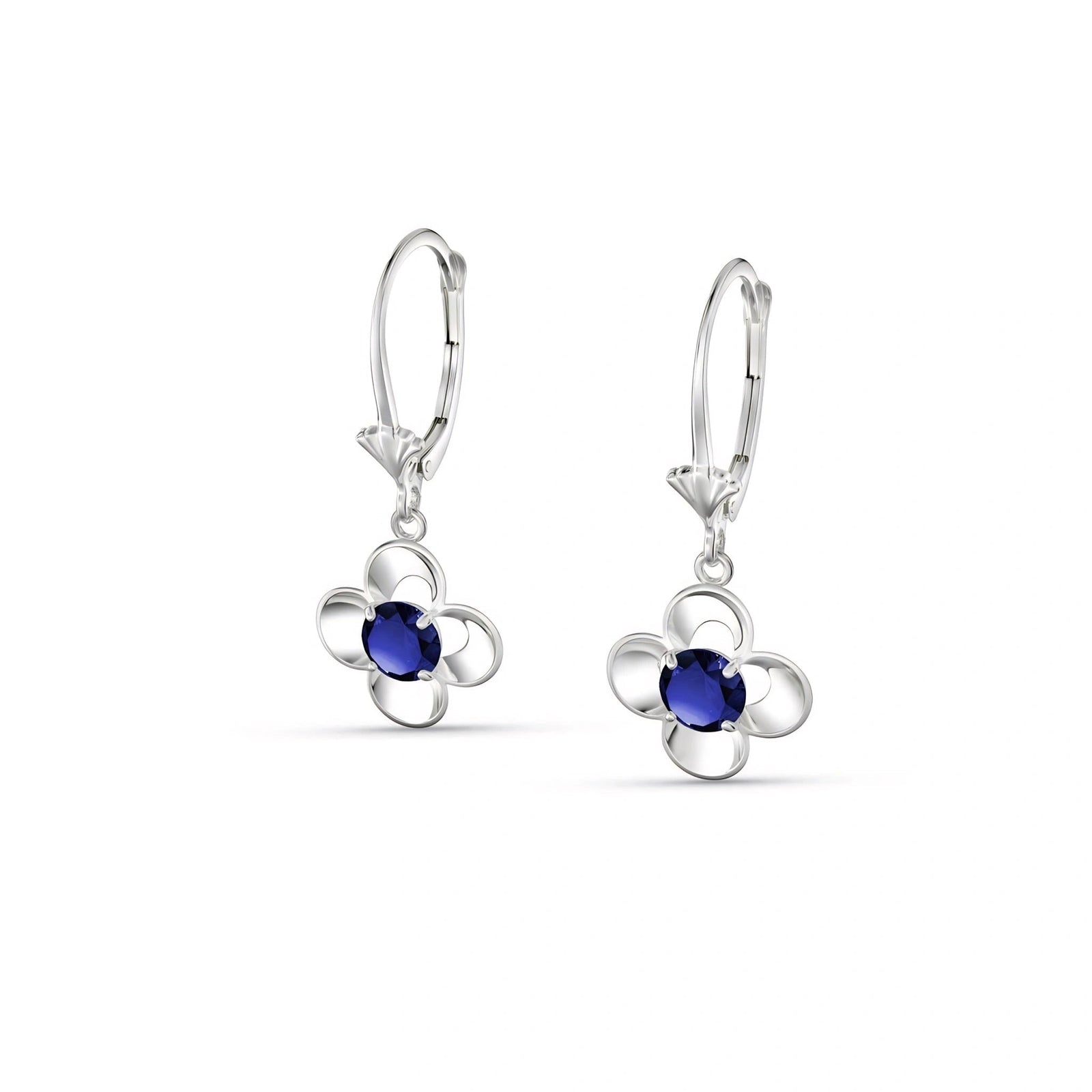 White Gold Belle Earrings Sapphire 10K — Diamante