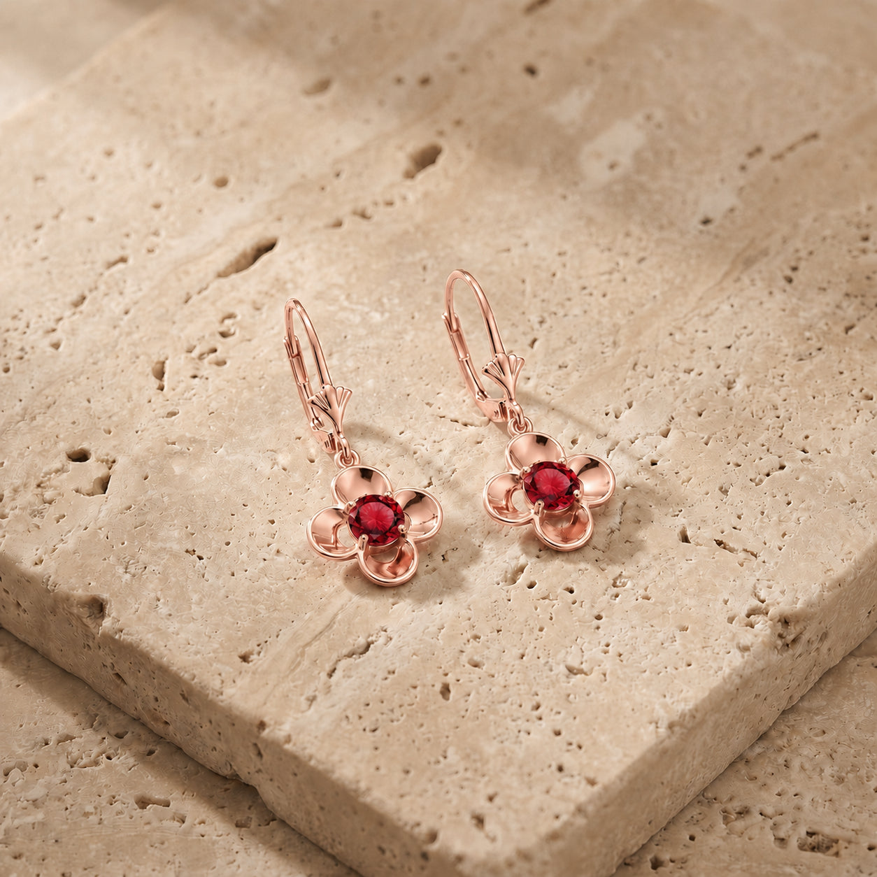 Rose Gold Belle Earrings Ruby 10K — Diamante