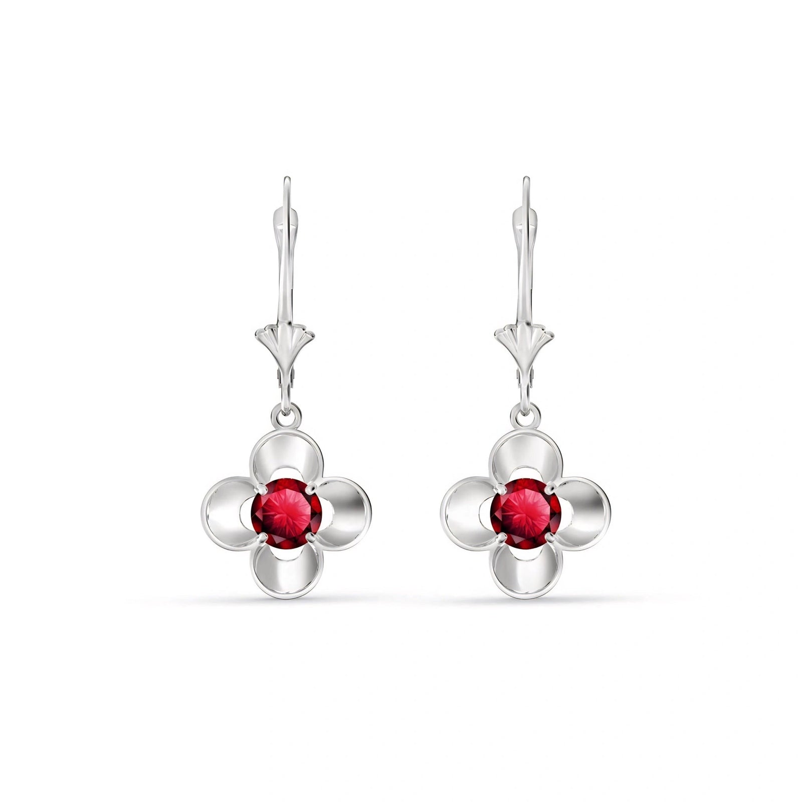 White Gold Belle Earrings Ruby 10K — Diamante