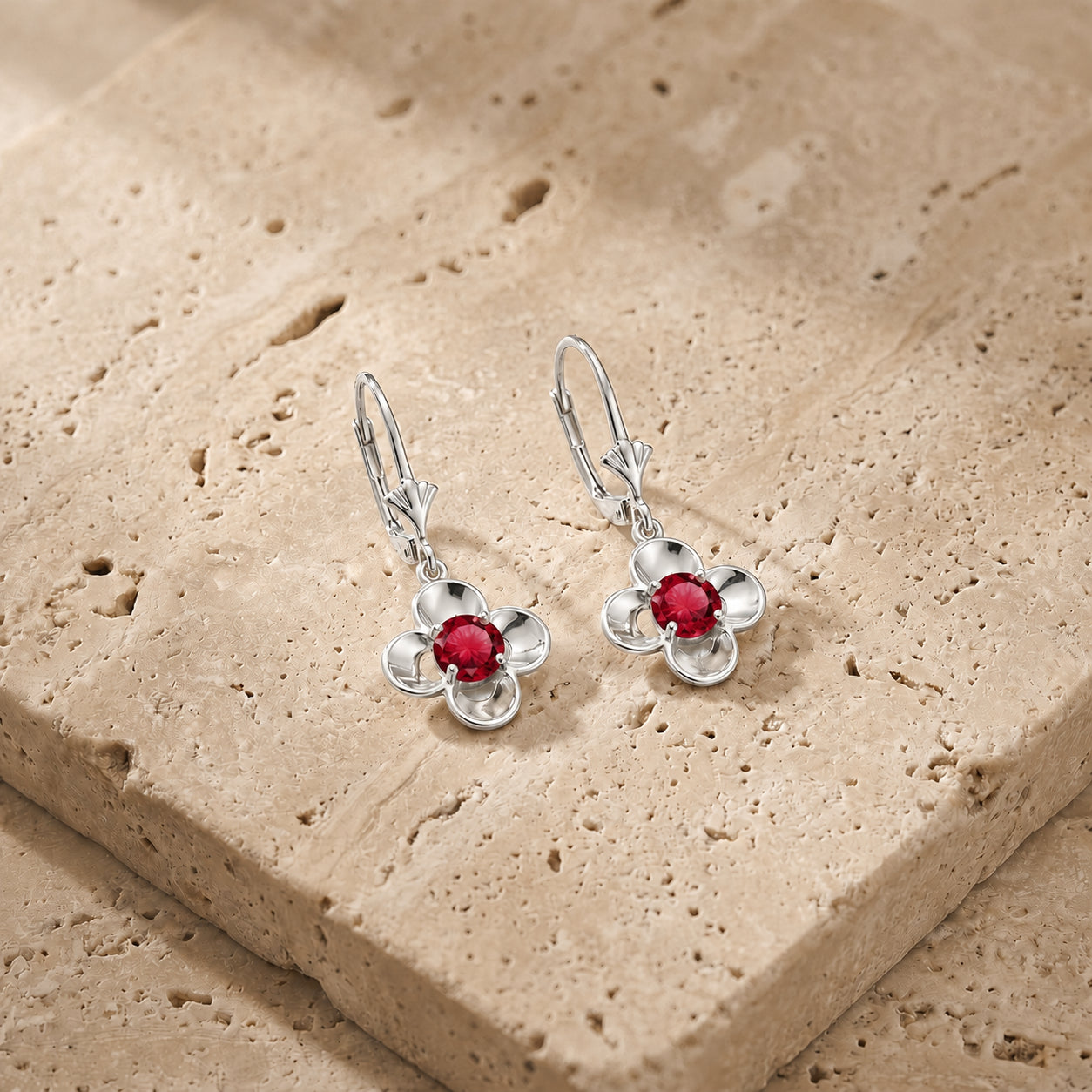 White Gold Belle Earrings Ruby 10K — Diamante