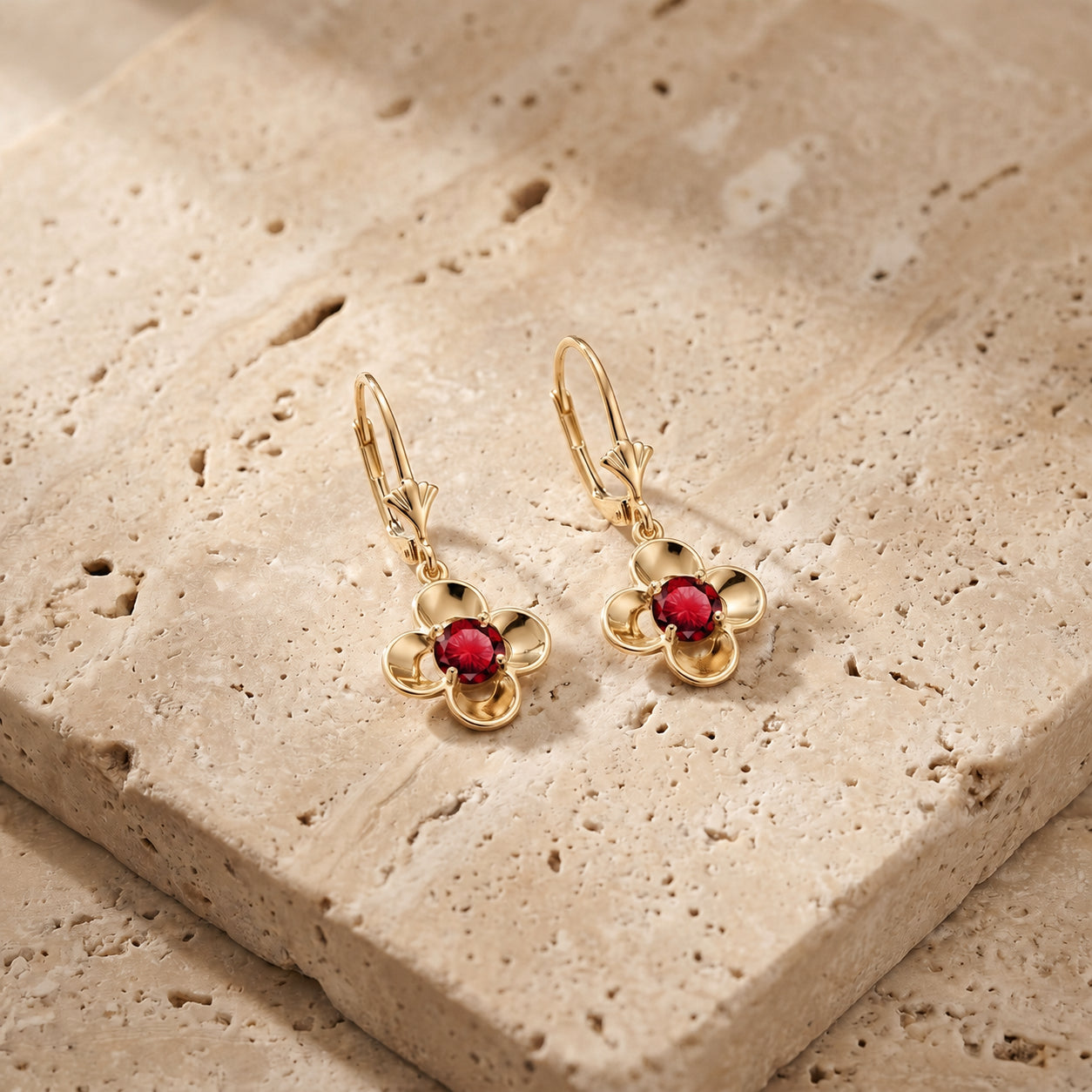 Yellow Gold Belle Earrings Ruby 10K — Diamante