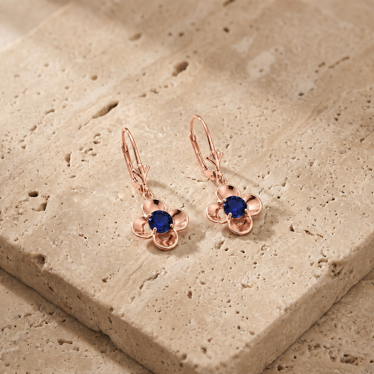 Rose Gold Belle Earrings Aquamarine 10K — Diamante