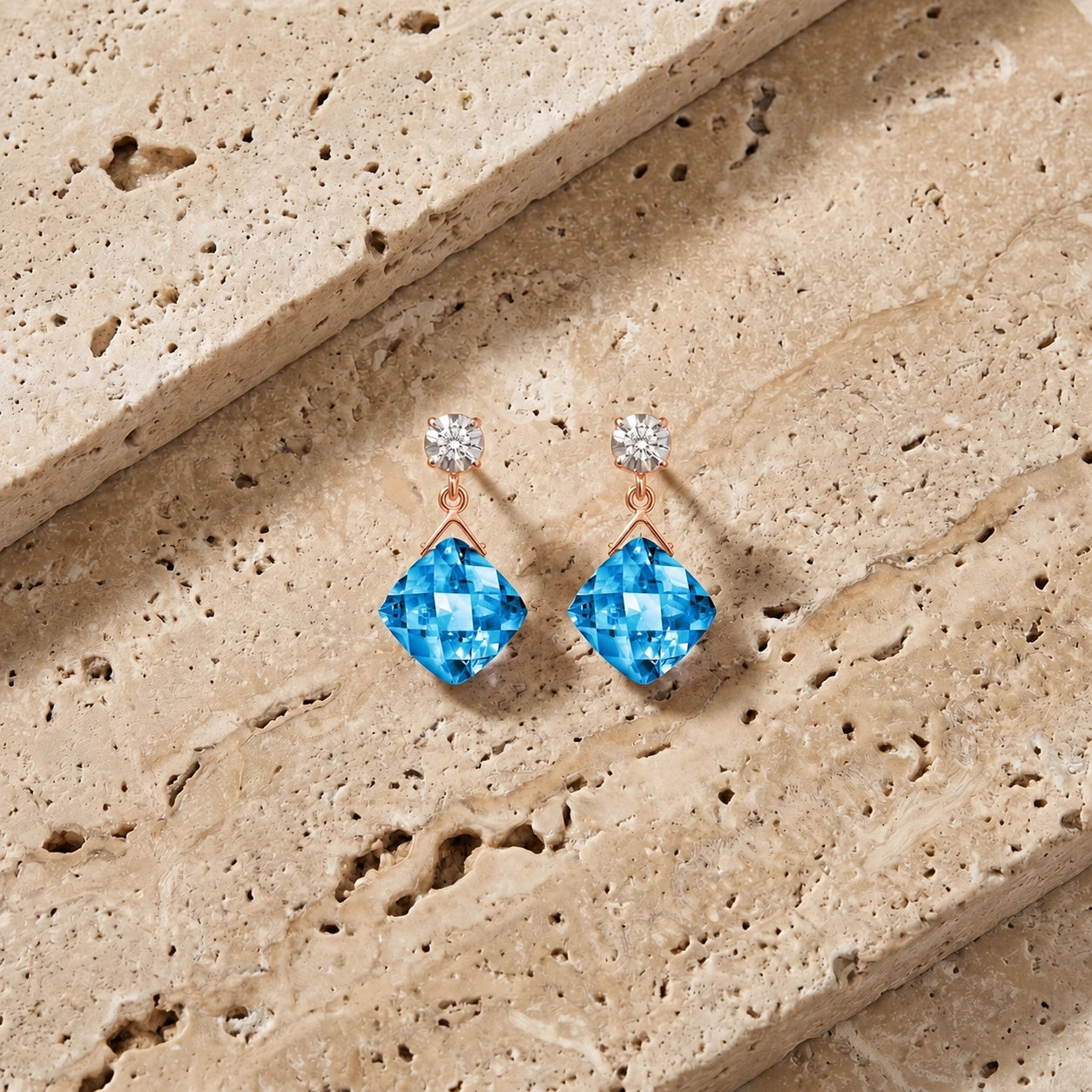 Rose Gold Diamond & Blue Topaz — Mariadelia