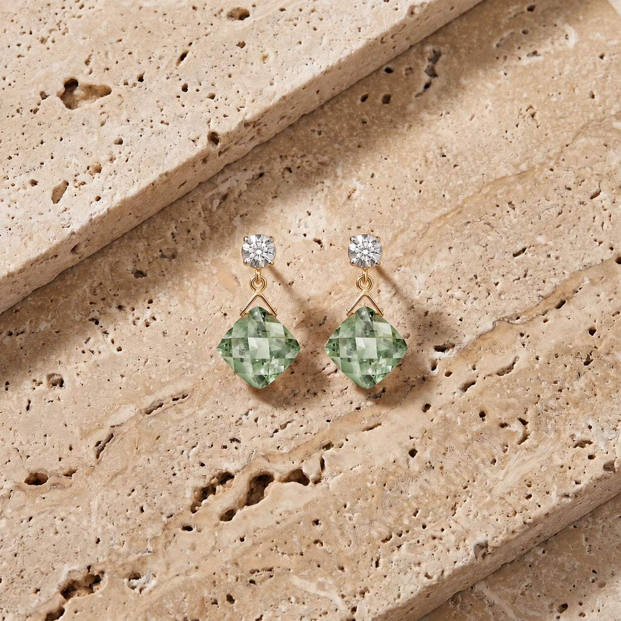 Yellow Gold Diamond & Green Amethyst — Mariadelia