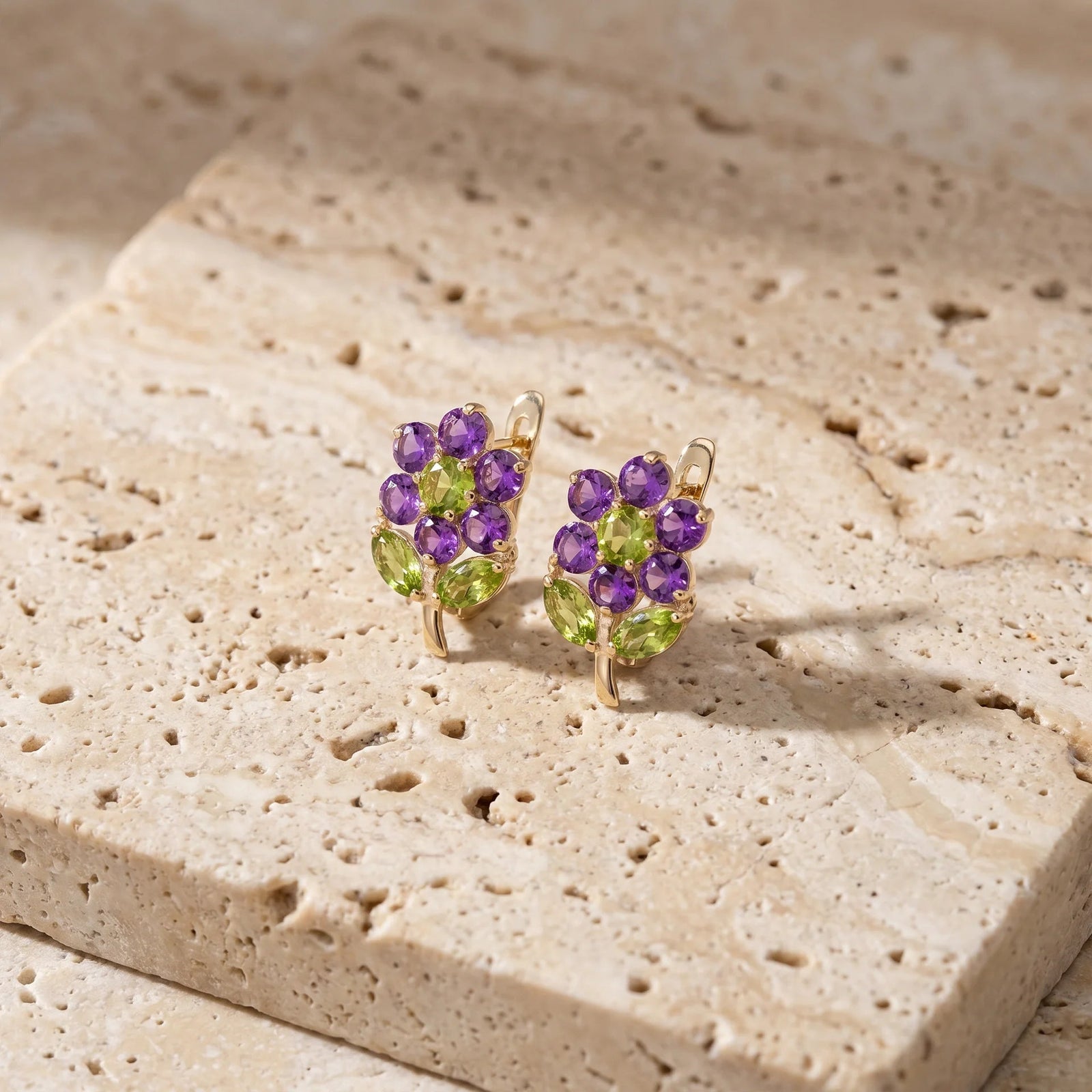 Yellow Gold Peridot & Amethyst — Mariademetra